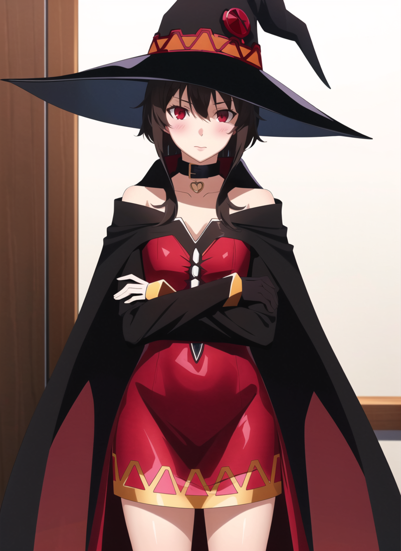 3978521574-471778444-persona5 anime style, megumin, 1girl, bare shoulders, black cape, black gloves, black hair, blush, cape, choker, collarbone, dre.png